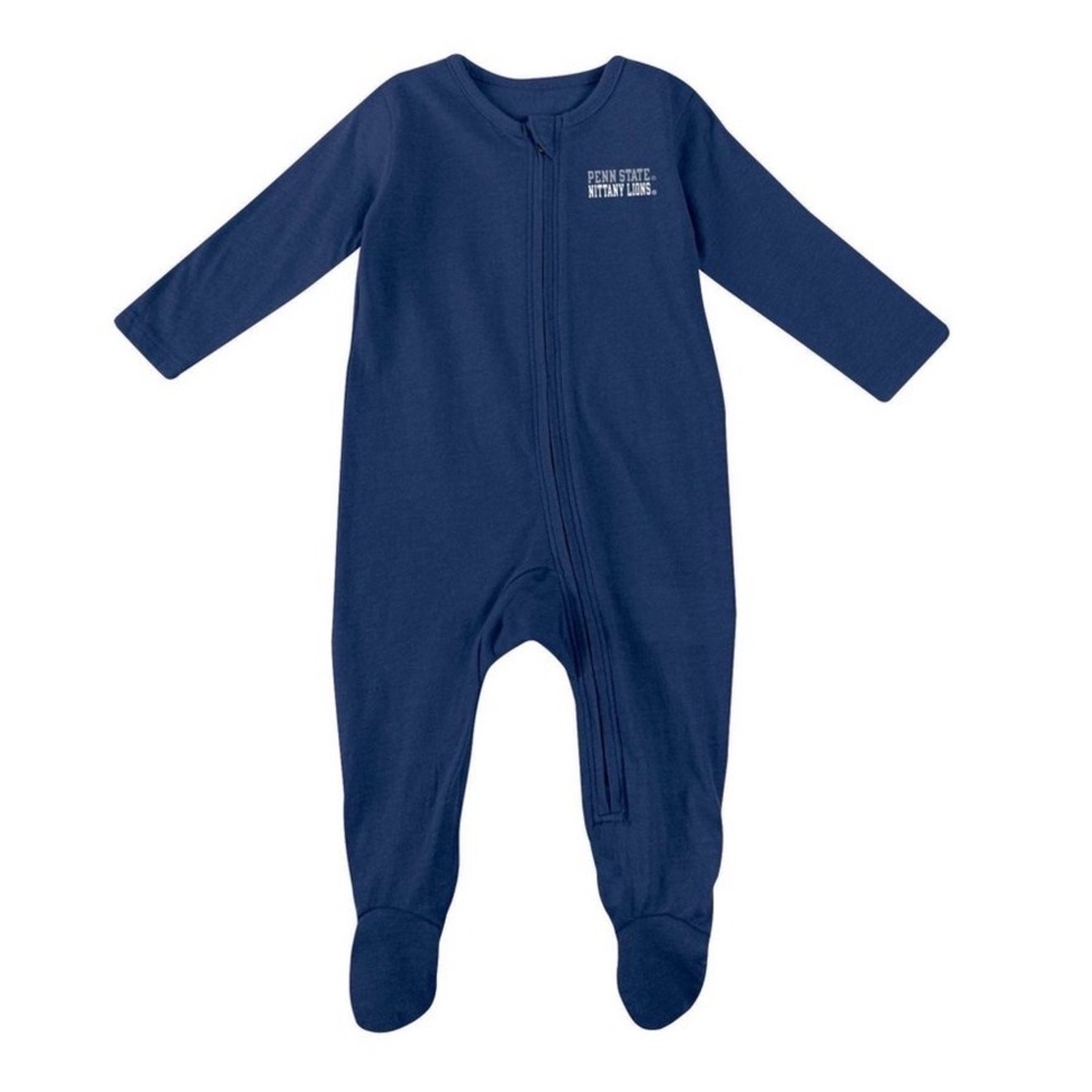 Penn State Nittany Lions Navy Blue Footed Sleeper Pajama Zippered Romper 6-9 m